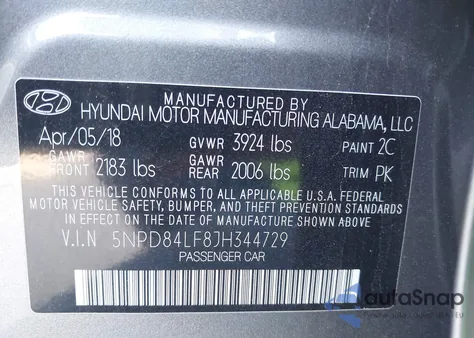 2018 Hyundai Elantra Value Edition z USA, uszkodzony, nr VIN 5NPD84LF8JH344729